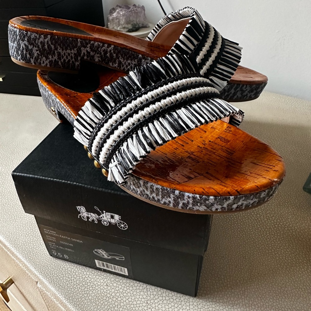 Coach Navy and white straw sandals size 9.5.